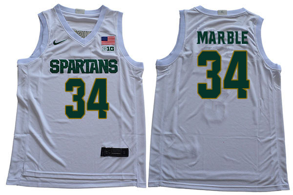 2019-20 Men #34 Julius Marble Michigan State Spartans College Basketball Jerseys Sale-White